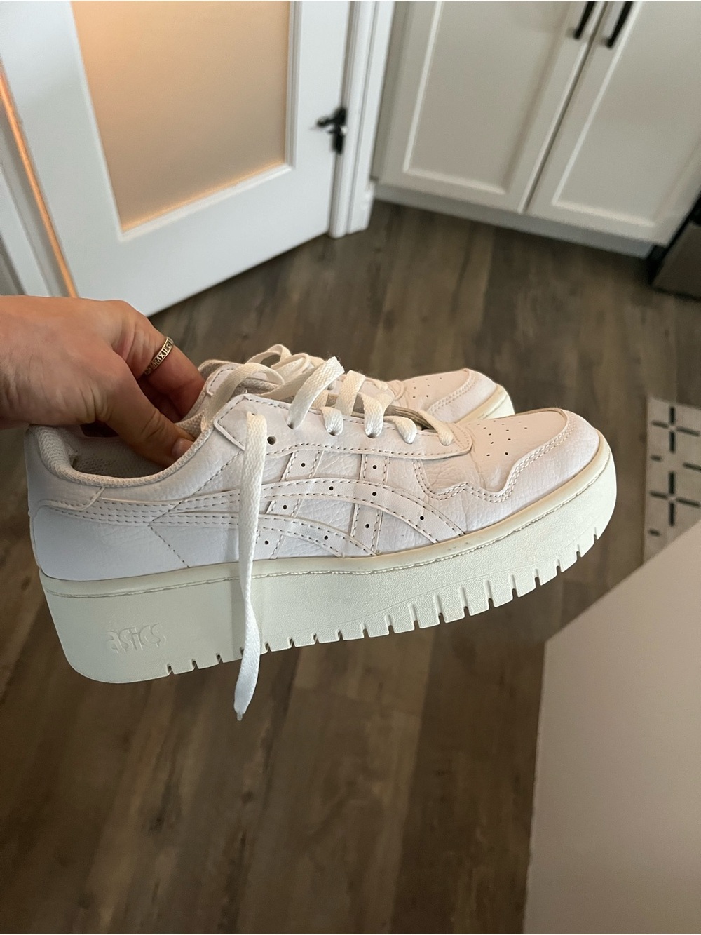 ASICS White Leather Platform Sneakers
